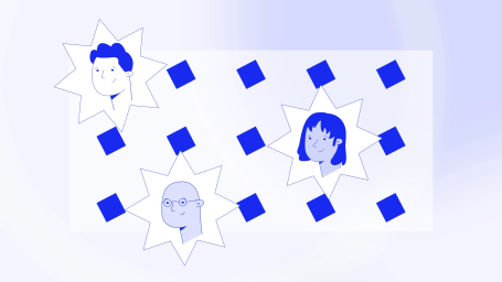 Accident Investigation Three stylised faces in star shapes, arranged among blue squares on a light background.
