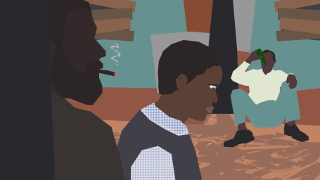 Womankind Two figures in an indoor setting, one smoking and the other sitting with a drink.